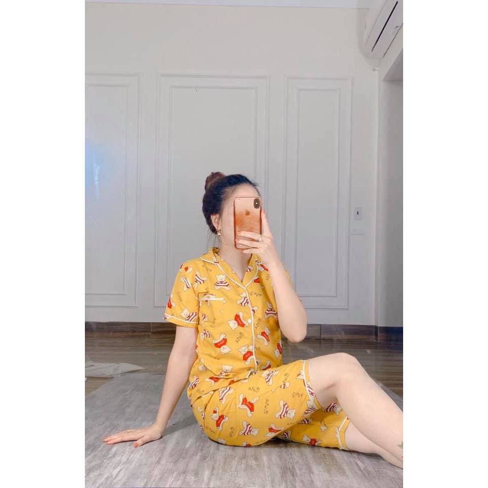 Chuẩn set pijama lửng kate nữ 🌸 bộ ngủ áo sơ mi thun cộc tay quần ngố pizama hoạt hình mặc ở nhà mùa hè siÊu hot 🌸 chuẩn