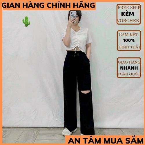 Quần nỉ ống rộng rách gối TRÁI 🍀quần nỉ bom UNISEX ,phong cách trẻ trung năng động ,ULZZANG THỜI TRANG 1989 Rách Đùi dàn
