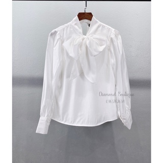 Áo sơ mi nữ dài tay nơ linen lót lụa