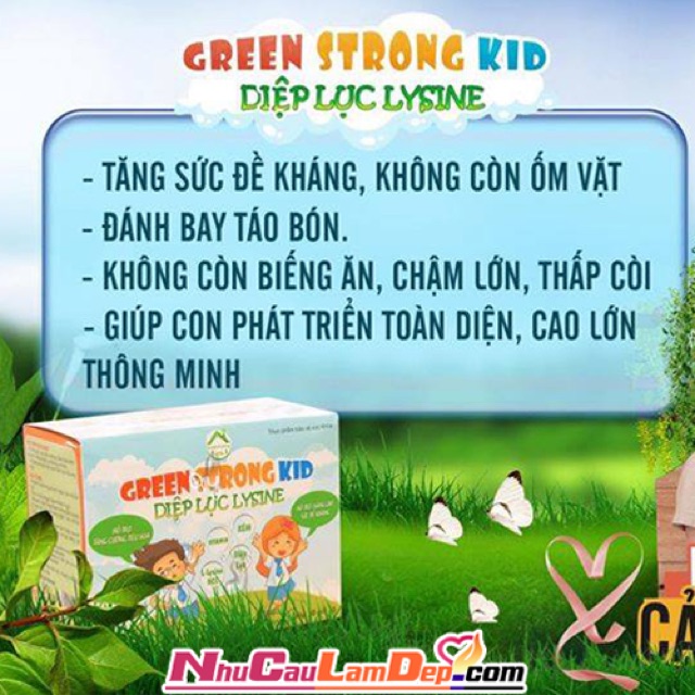 Diệp lục kid lysine, giúp bé ăn ngon, ngủ tốt, giảm táo bón, tăng sức đề kháng-Hộp 20 gói