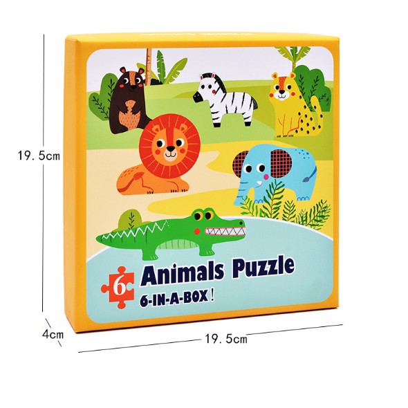 Đồ chơi bộ xếp hình 6 hình Puzzle size to, hộp giấy chọn chủ đề cho bé