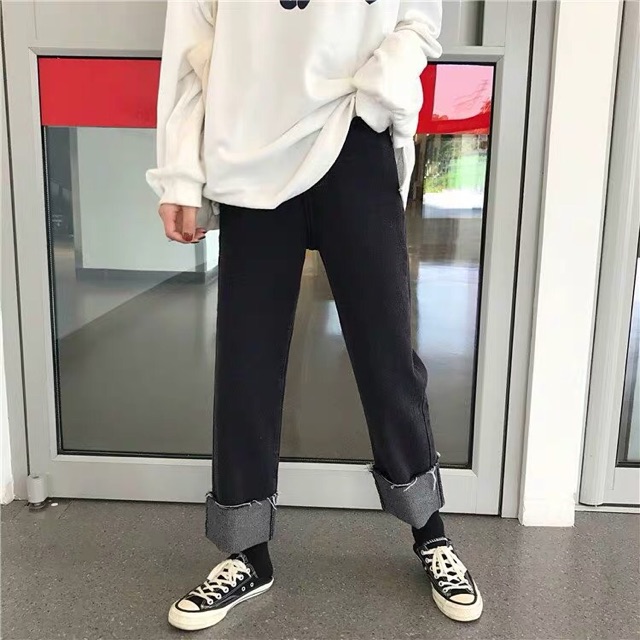 [Mã WASTMAY giảm 15% tối đa 30K đơn 150K] [ ỏrder] Quần Jeans đen ống suông ulzzang có bigsize / Quần Jeans cạp cao QC | BigBuy360 - bigbuy360.vn