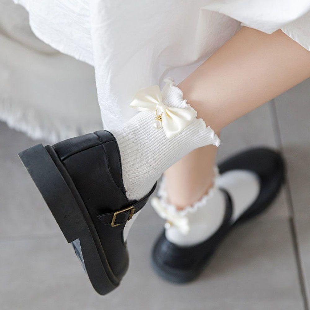 Vớ Cotton Ngắn Phối Bèo Đính Nơ Màu Sắc Ngọt Ngào Thời Trang Cho Nữ