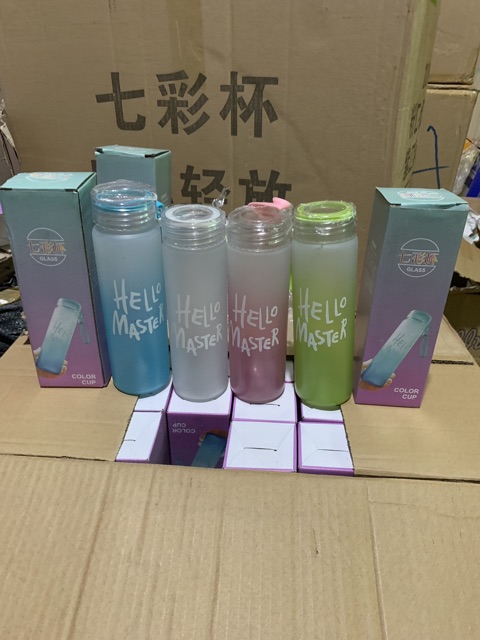 Bình nước thủy tinh Hello Master chai to 450ml siêu hót cho mùa hè _Giá Rẻ