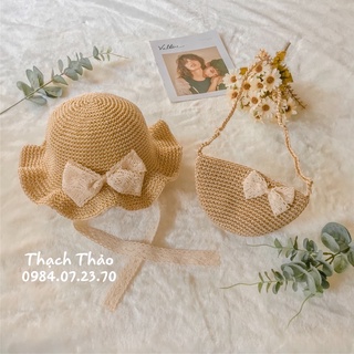 Set túi mũ bằng sợi thô cho bé
