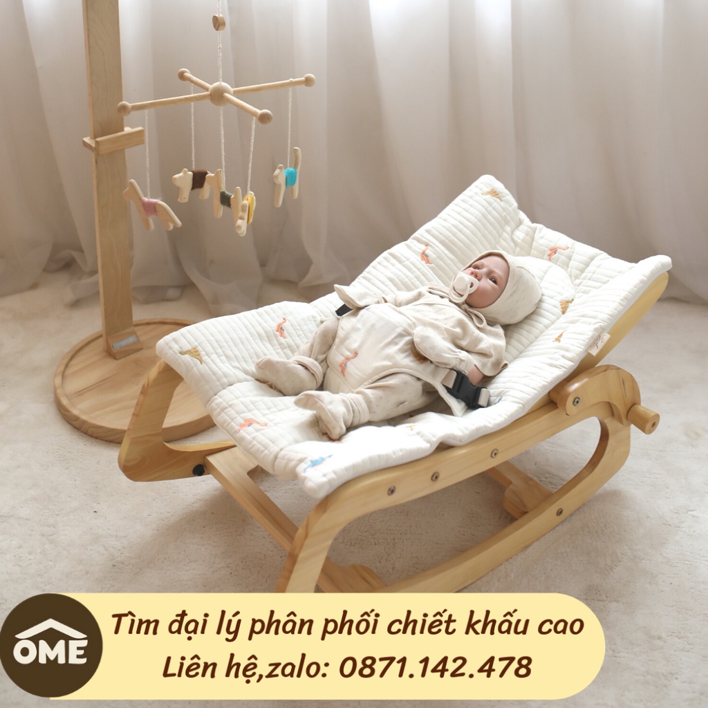 Ghế bập bênh chân gỗ đa năng ngả 3 cấp độ đệm chần bông vải cotton Hàn cao cấp chính hãng OME x Sishi