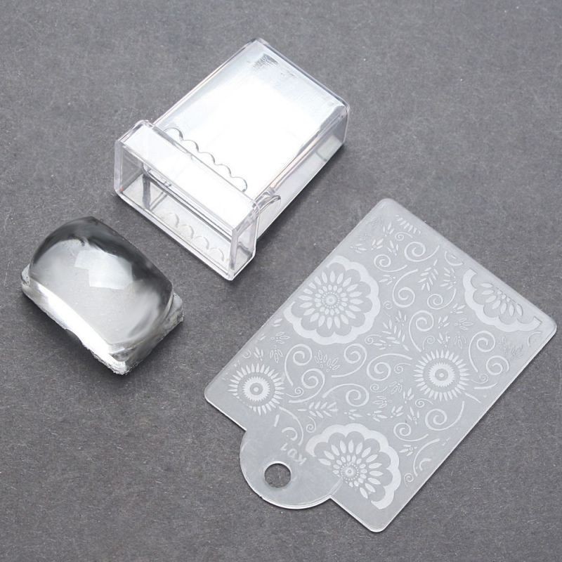 Bộ dụng cụ in móng đầu silicon &amp; miếng gạt