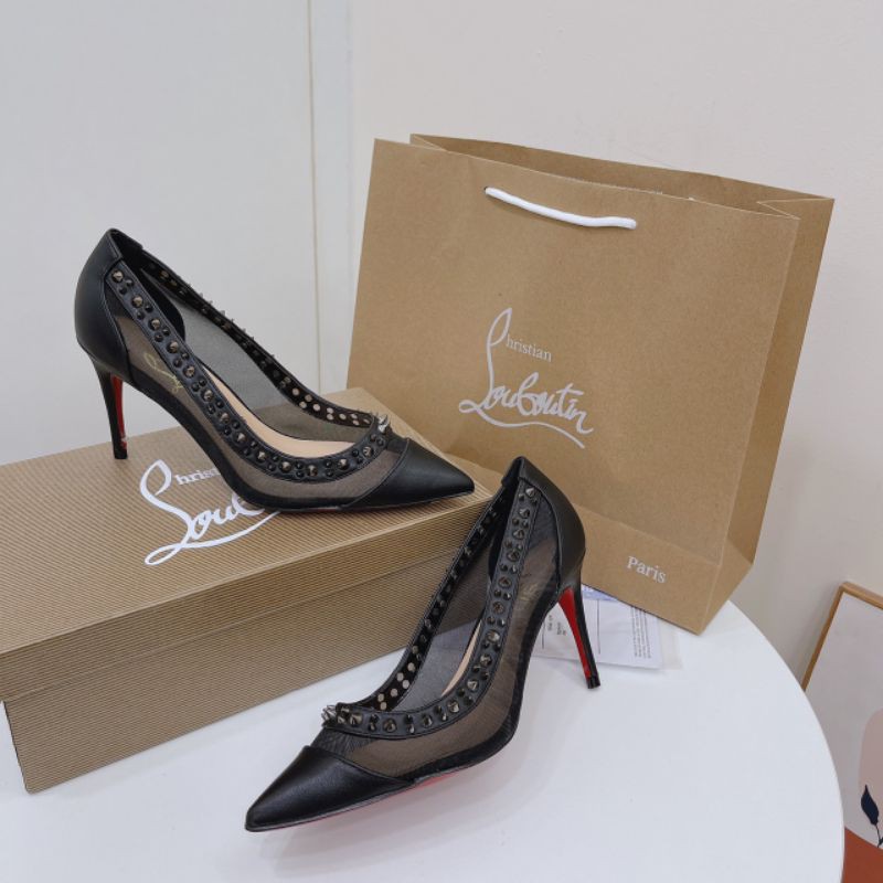 H(ẢNH THẬT) Giày Cao Gót Lưới 7p Viền Đính Đá Lưới Mềm Êm Fullbox Bill Túi Hãng Cao Cấp