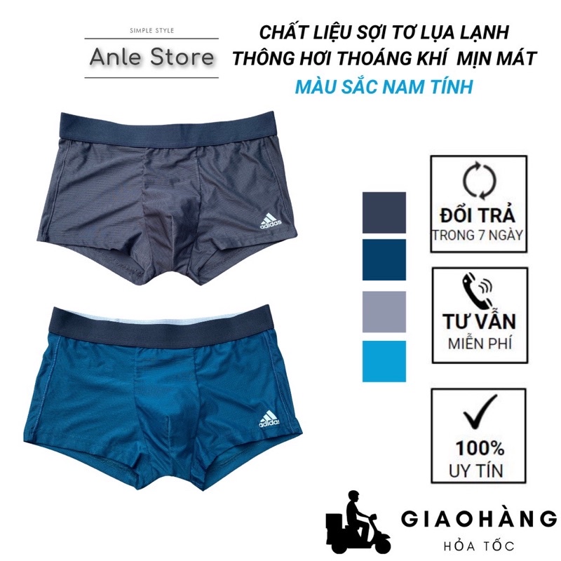 Set 4 Quần lót nam thông hơi quần Boxer vải thun co giãn 8 chiều chất lụa lạnh mát mịn thoáng khí quần sì đùi