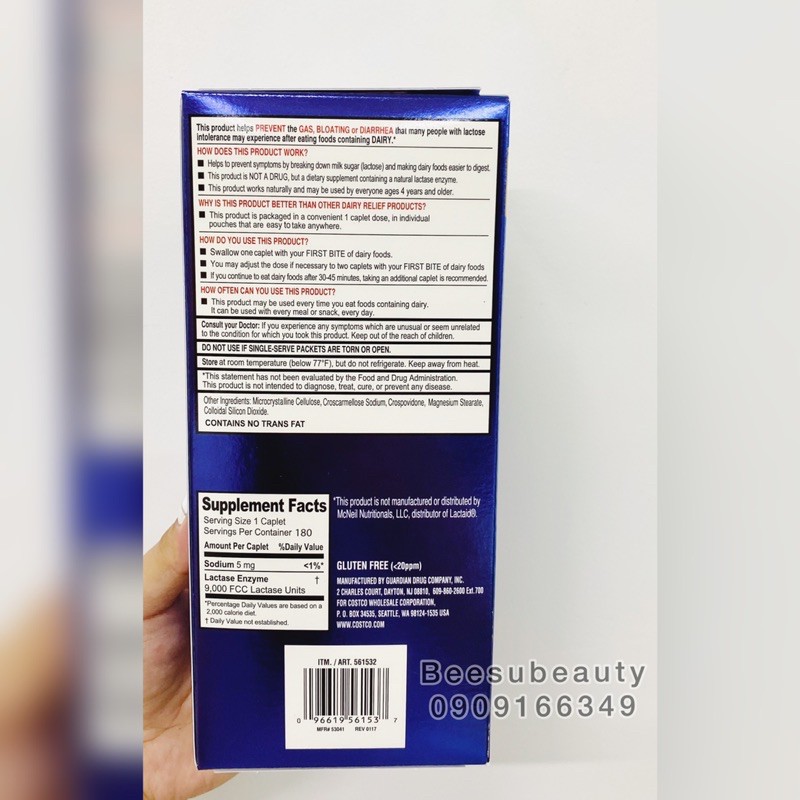 Kirkland Fast Acting Lactase 180v hỗ trợ tiêu hoá