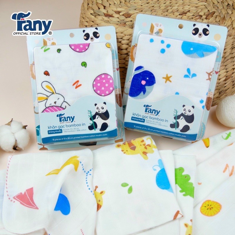 Khăn sữa cho bé - Vỉ 10 khăn sữa sợi tre Fany mềm mượt, không xù lông 31 x 31cm - Happypig
