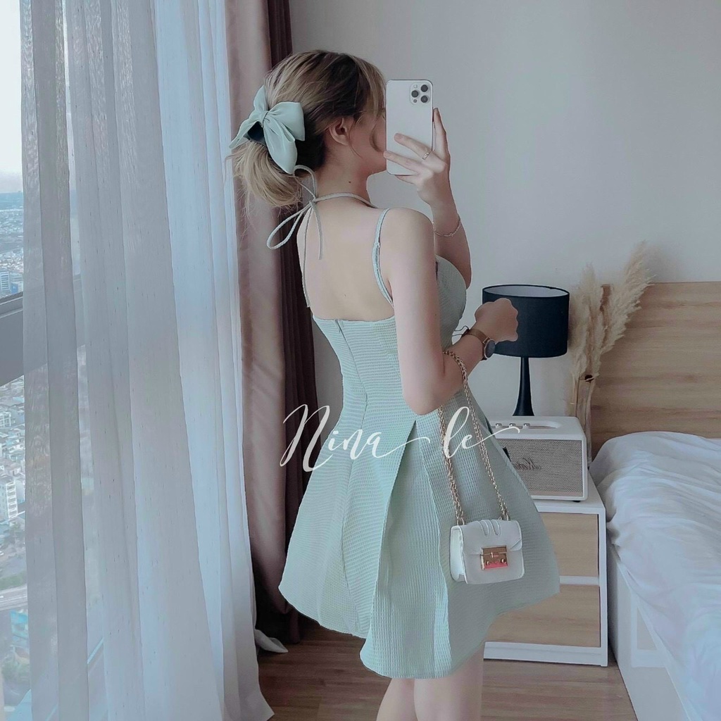 [ 8.8 Sales Freeship] Đầm 2 dây xốp dáng xòe cột nơ ngực cực xinh, đầm xòe tiểu thư nhiều màu đi tiệc quyến rũ