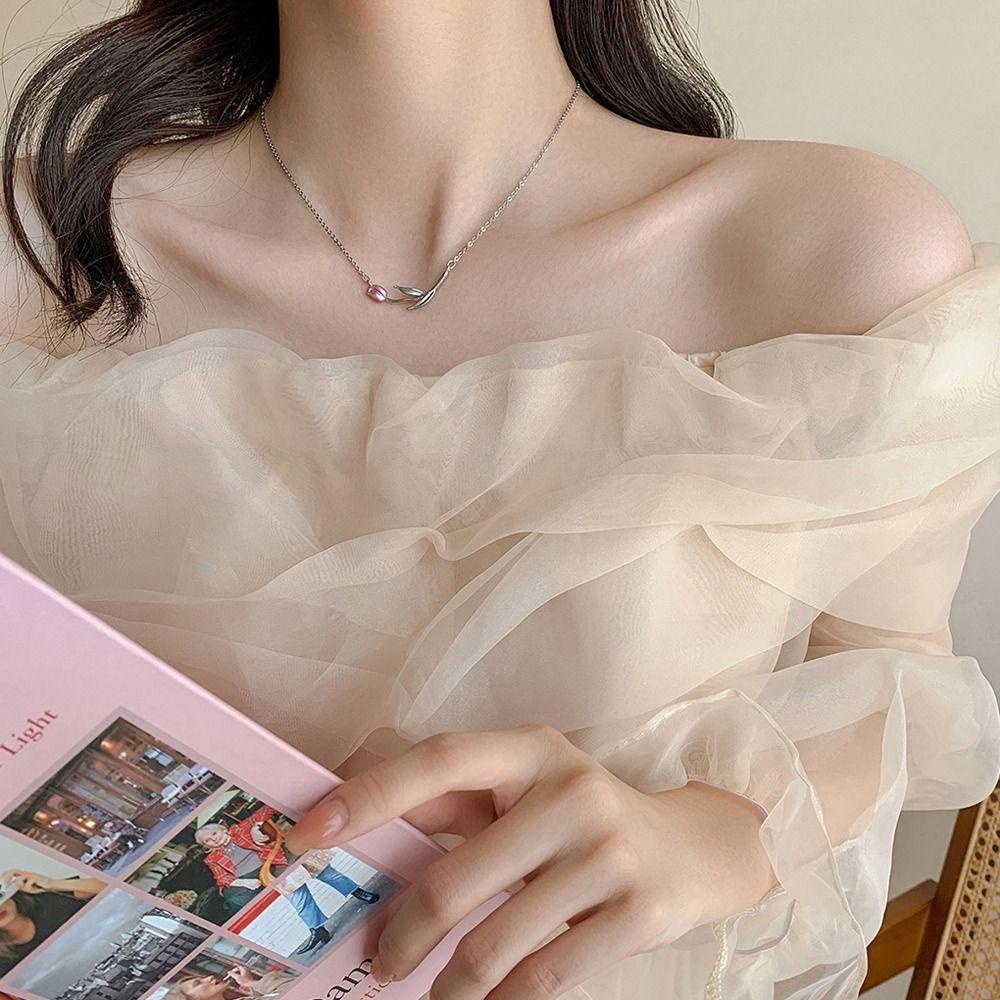 Vòng Cổ Choker Bằng Đồng Hình Hoa Tulip Ngọt Ngào Sang Trọng Phong Cách Hàn Quốc Cho Nữ