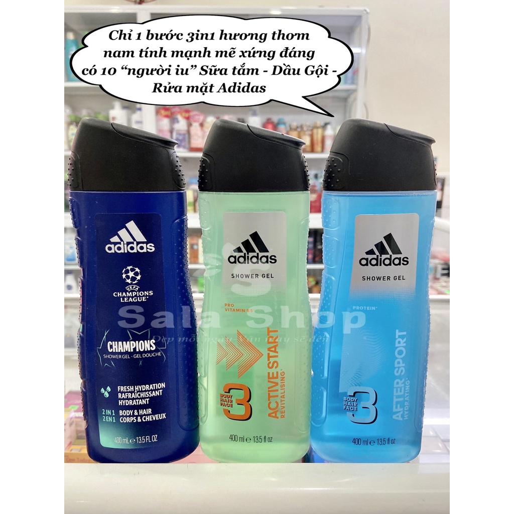 Dầu gội sữa tắm sữa rửa mặt Adidas 3 trong 1 tắm gội toàn thân Châu Âu