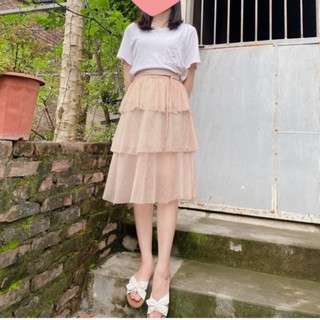 CHÂN VÁY 3 TẦNG DÀI NGANG GỐI SIÊU ĐẸP, DỄ THƯƠNG