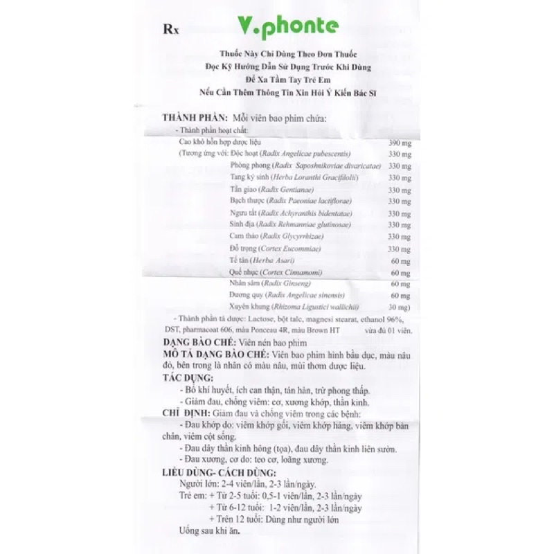 Viên Uống V-Phonte Phong Thấp Độc Hoạt Tang Kí Sinh Vạn Xuân Hộp 40 Viên