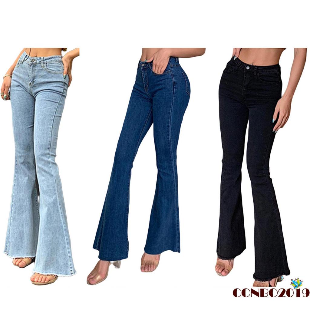 Quần jeans nữ lưng cao ống loe màu sắc vintage