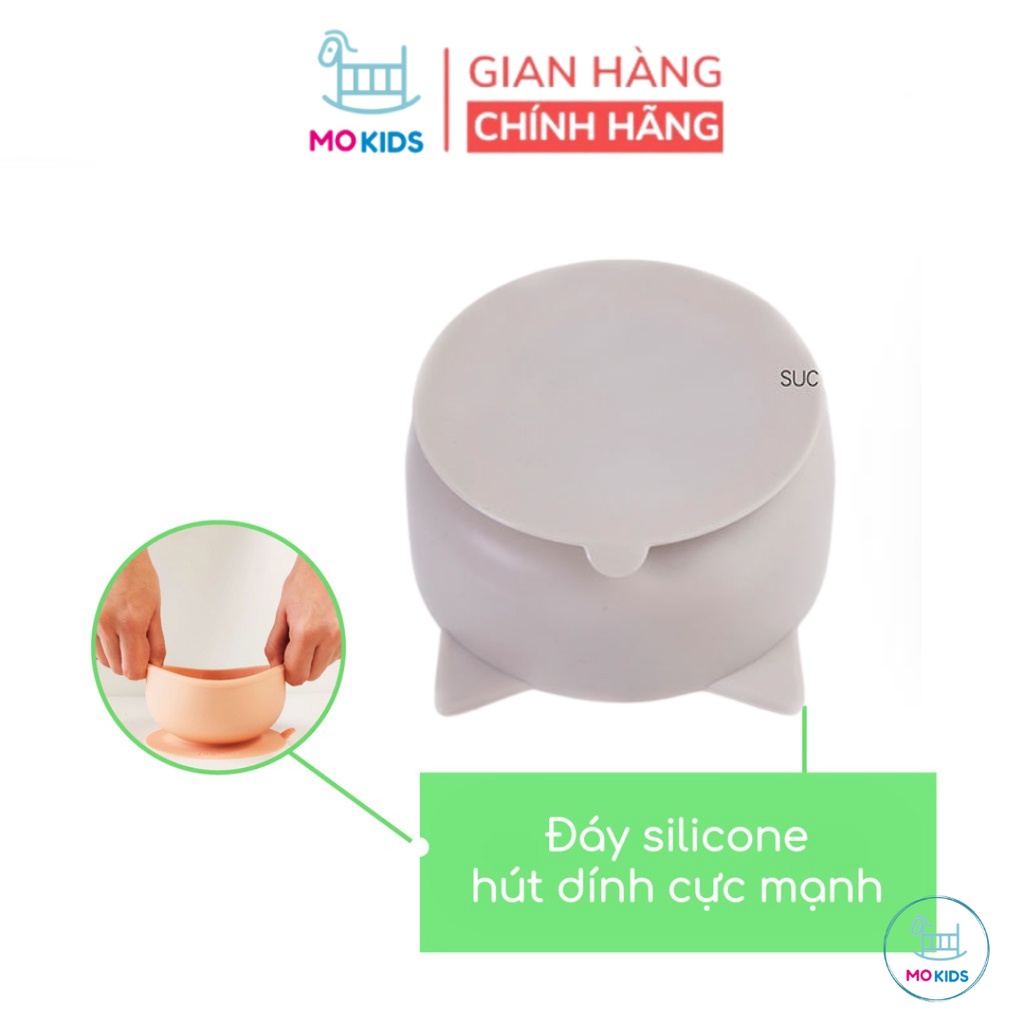 Bát ăn dặm Silicon chống đổ đế hút chân không cao cấp cho bé - Mokids