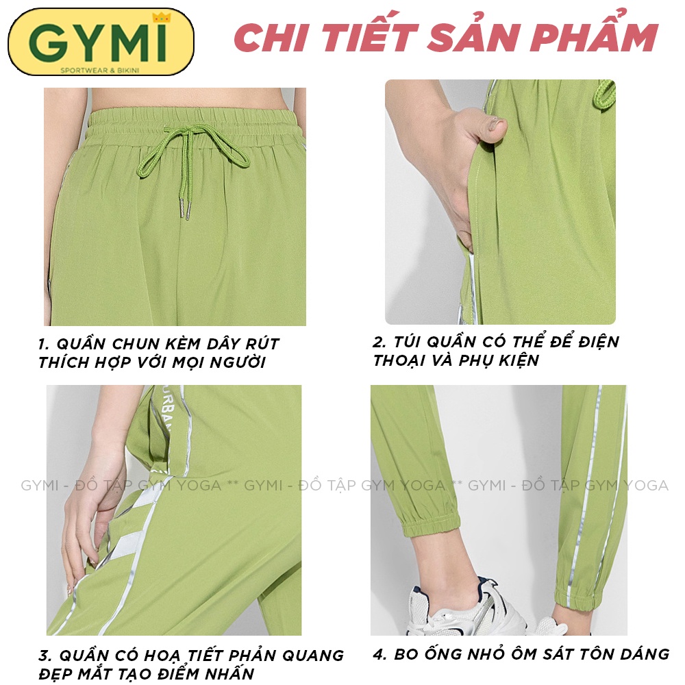 Quần jogger tập gym yoga nữ GYMI QJ03 dáng rộng thể thao chất gió 1 lớp mềm mịn thoáng khí bo ống