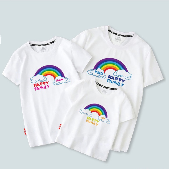 Áo đồng phục gia đình 3/4/5 người thun cotton mềm mịn mẫu cầu vồng màu trắng GD0015T Bin Action