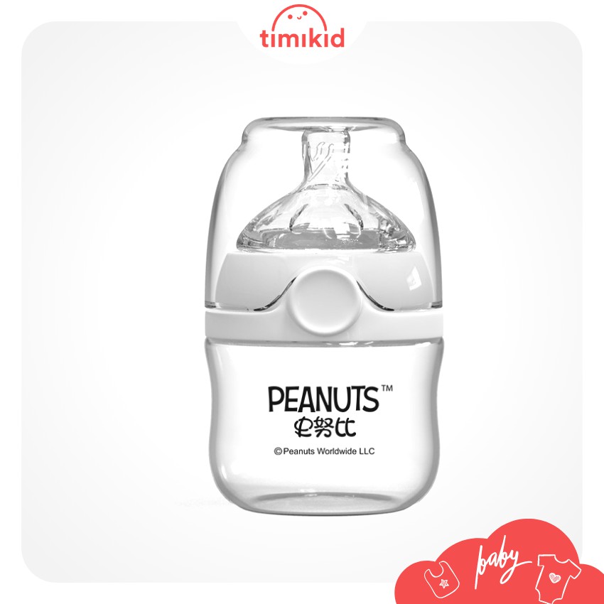 Bình Sữa Peanuts Snoopy 120ml - Bình Sữa Cổ Rộng Cho Bé Giống Philip Avent - Chất Liệu Thủy Tinh Chịu Nhiệt