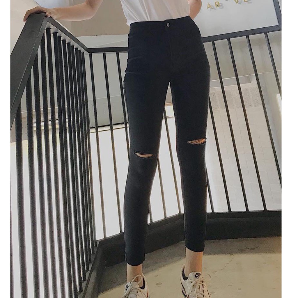 Quần Skinny Lưng Cao Rách Gối Đen ( không túi trước )- Quần Jeans Nữ - Tashop | BigBuy360 - bigbuy360.vn