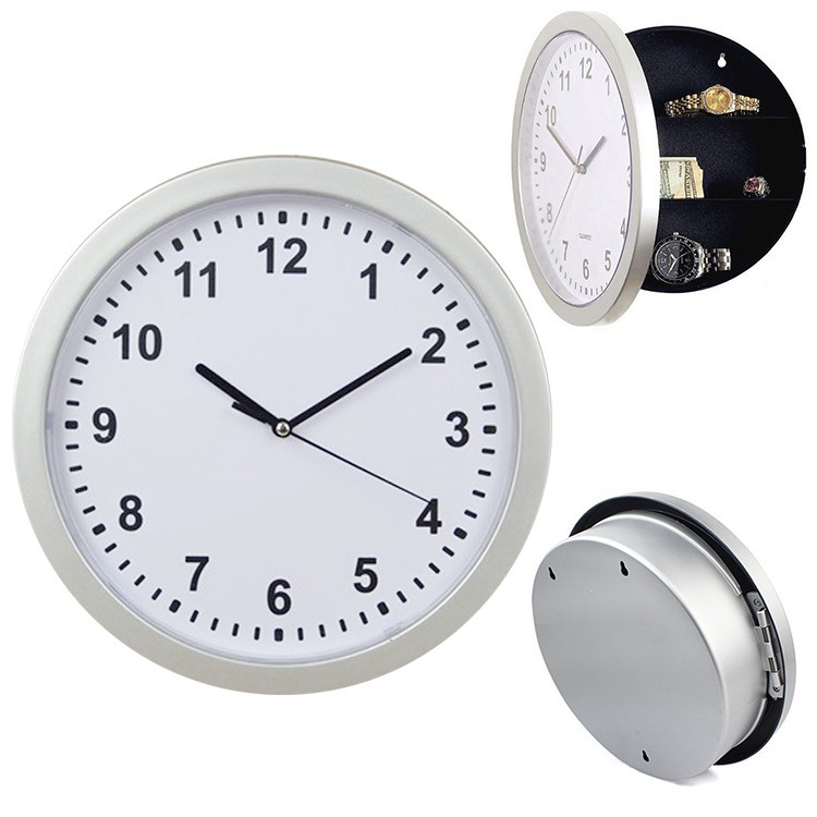 Wall clock combined with a secret cabinet containing jewelry and money