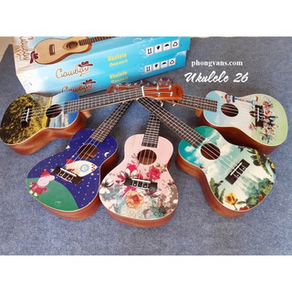 [Tặng kèm phụ kiện] Đàn ukulele gỗ uk26 mặt đàn hình 3D
