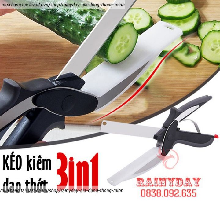 Kéo cắt thức ăn thực phẩm làm nhà bếp đa năng kiêm thớt dao INOX 304 Clever Cutter 3in1 thông minh