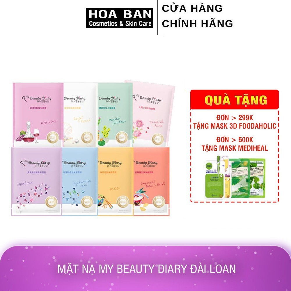 Mặt nạ Cấp nước và dưỡng ẩm dưỡng trắng Black Pearl Red Vine Revitalizing My Beauty Diary Taiwan Mask 23ml/Miếng