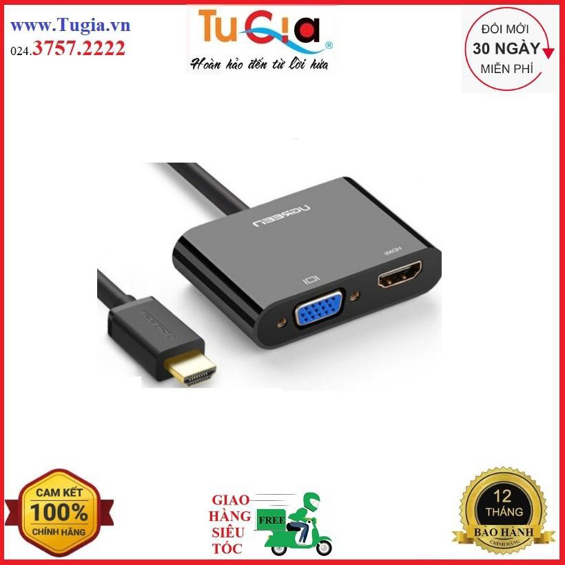 Cáp HDMI To HDMI/VGA + Audio 3.5mm Ugreen 40744 (Nguồn Micro USB 5V) - Hàng chính hãng