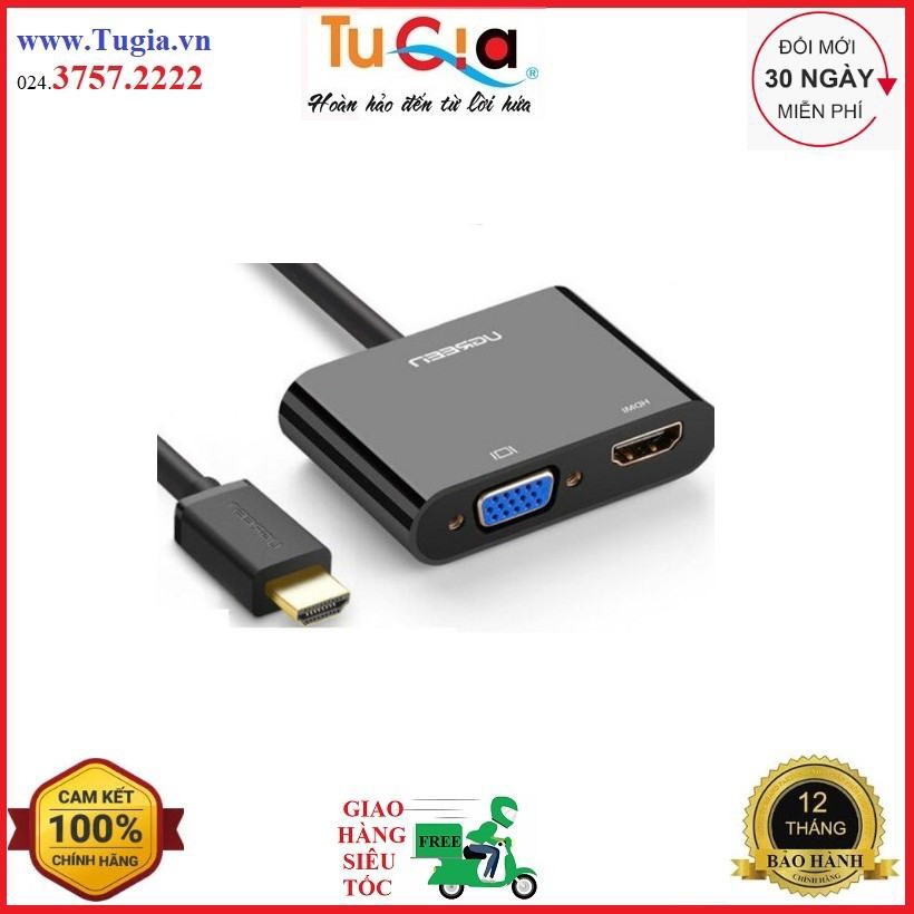 Cáp HDMI To HDMI/VGA + Audio 3.5mm Ugreen 40744 (Nguồn Micro USB 5V) Hàng chính hãng