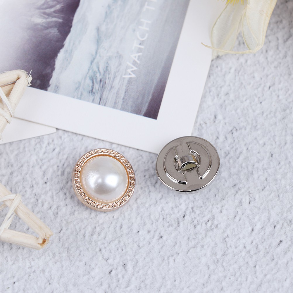 Set 10 Nút Bằng Kim Loại Đính Ngọc Trai Nhân Tạo Làm Đồ Thủ Công