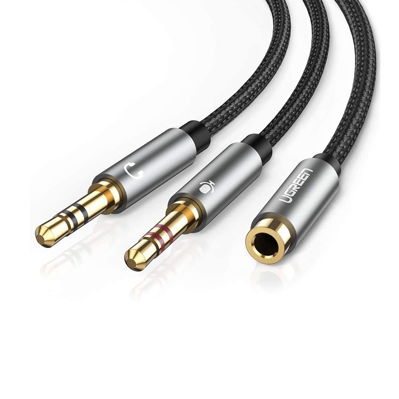 Cáp Gộp Audio 3.5mm 2 Vào 1 Ra - Mic và Headphone Vỏ nhôm Cao cấp Ugreen AV140 10790 20899 dây boc dù