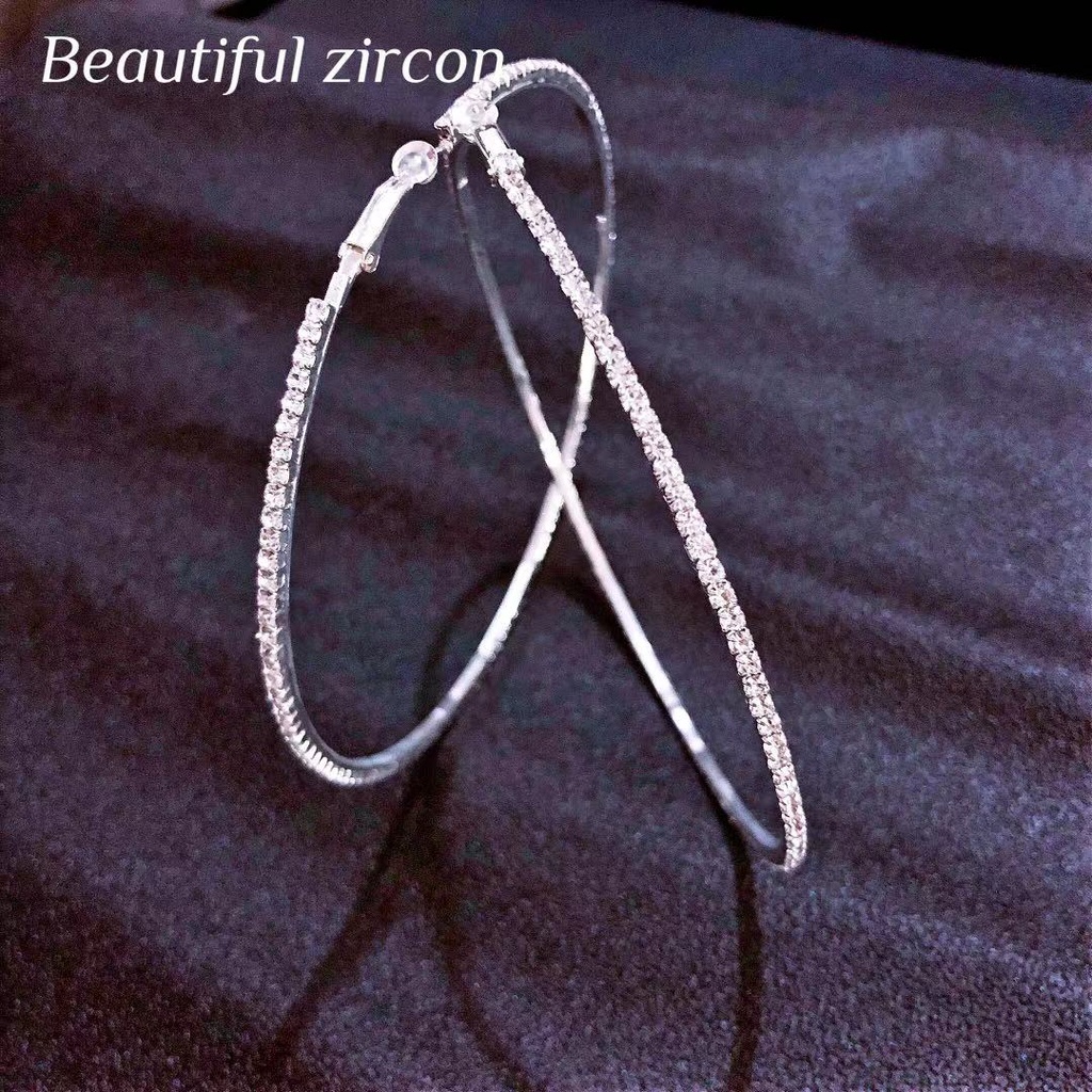 Khuyên Tai Tròn Lớn 7CM Đính Pha Lê Lấp Lánh Sang Trọng Thời Trang Cho Nữ