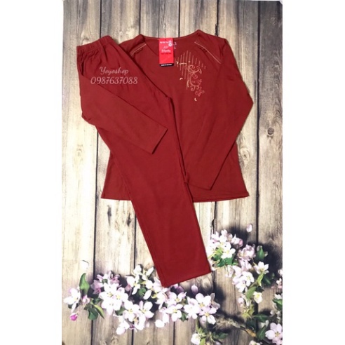 Bộ Mặc Nhà Trung Niên Thu Đông Chất Cotton Dài Tay- Bộ Mặc Nhà Cho Mẹ Cho bà Hình Thêu