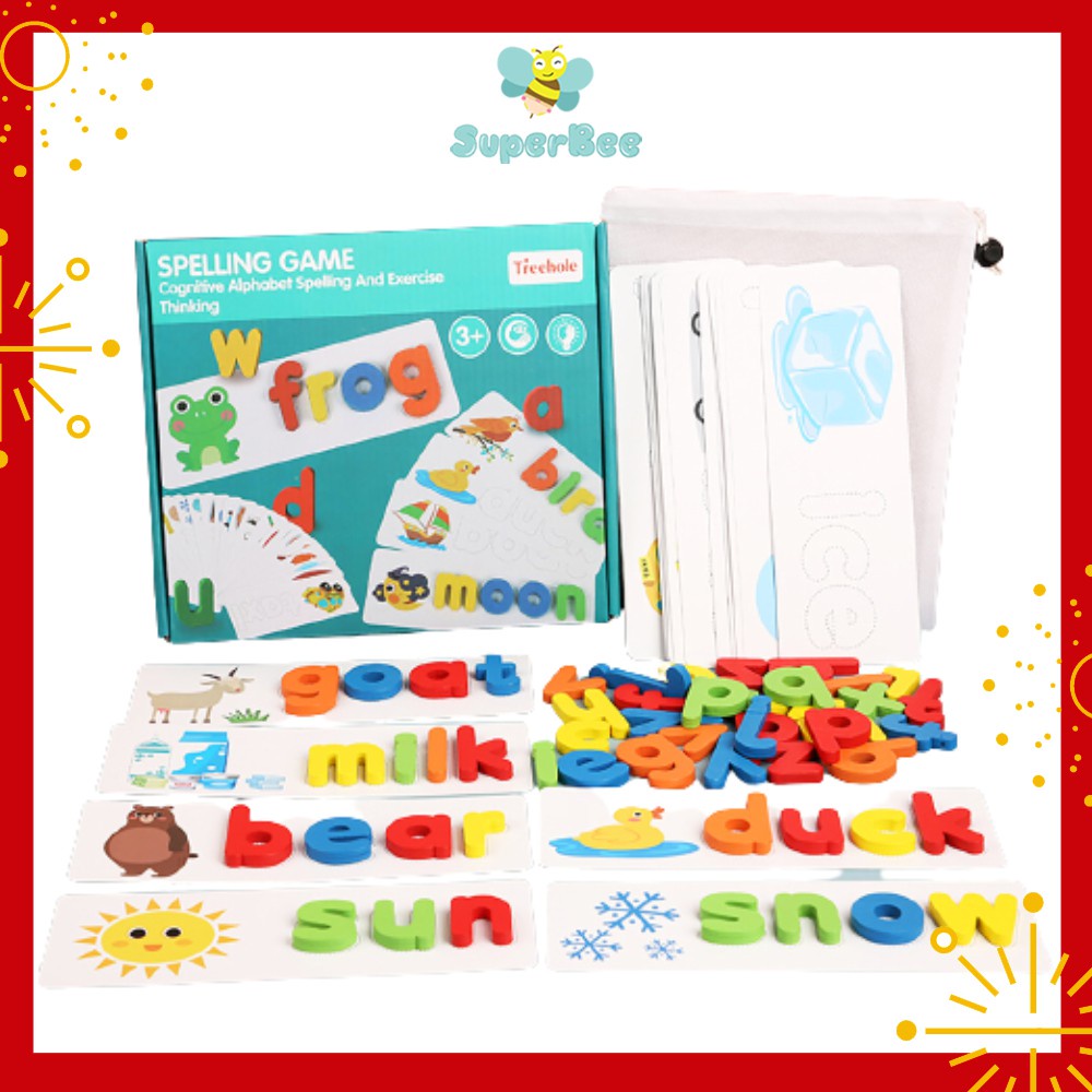 Bộ Ghép Chữ Gỗ Spelling Game Superbee, Học Đánh Vần Tiếng Anh Kèm 28 Thẻ Từ Vựng, Giáo Dục Trí Tuệ Cho Bé