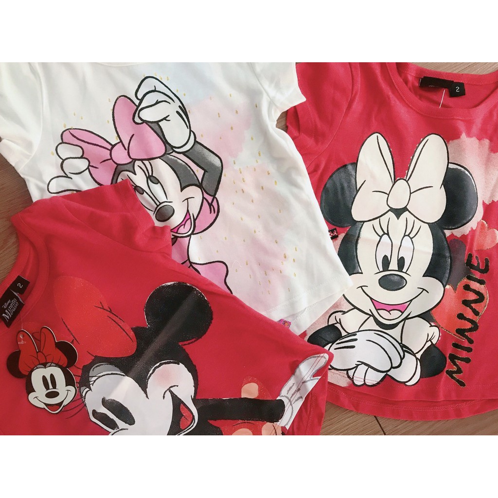 Áo thun bé gái 2-8 tuổi hàng Disney xuất xịn, Áo cộc tay cho bé hình Mickey vải cotton co giãn thấm hút mồ hôi