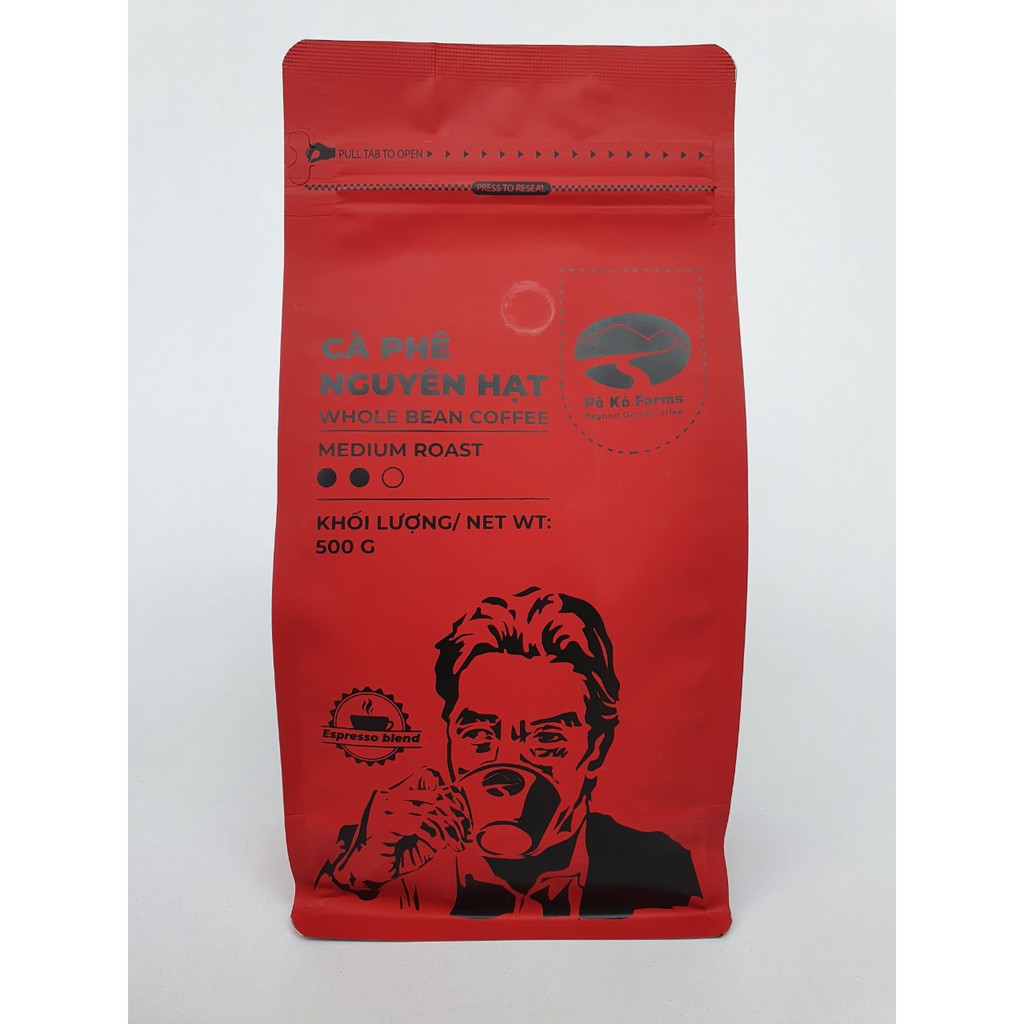 Cà phê nguyên hạt Pô Kô Farms dành cho pha máy- 500g