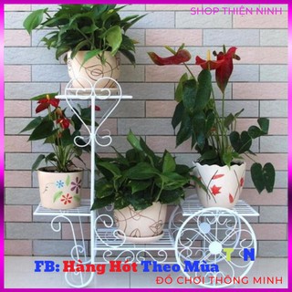 Kệ để chậu hoa và cây cảnh 4 tầng bánh xe nghệ thuật [cỡ đại,Clip thật]