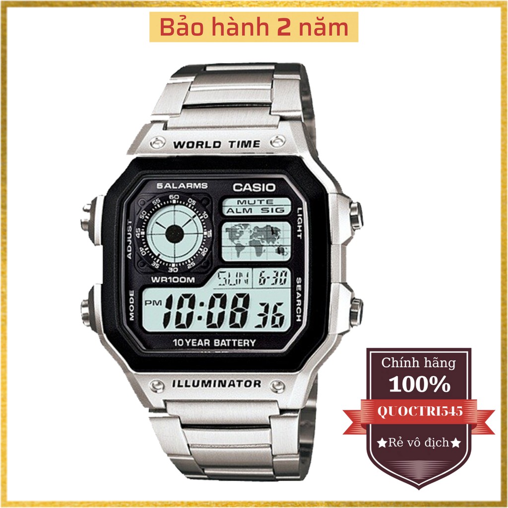 Đồng hồ nam casio AE-1200WH-1AVDF, đồng hồ casio chính hãng dây kim loại AE-1200WHD-1AVDF quoctri545