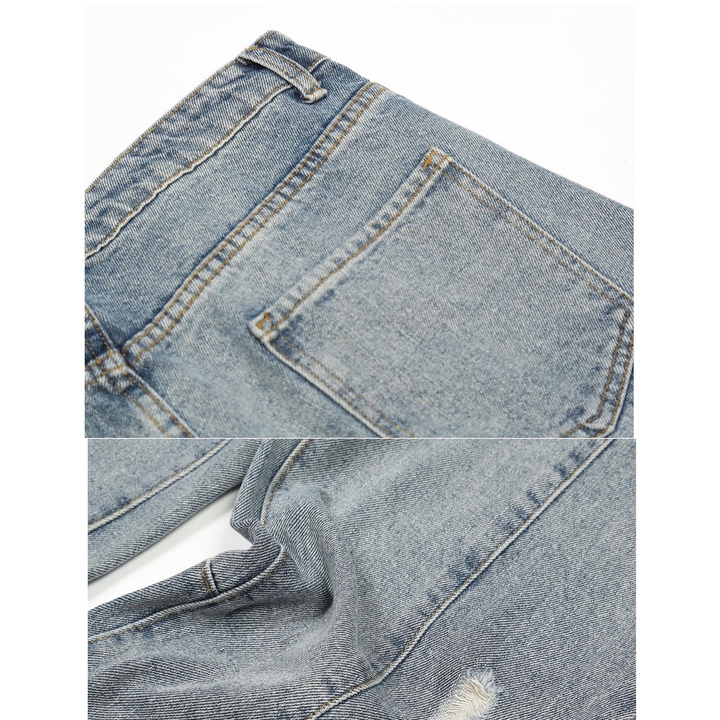 Quần jean ống rộng xẻ tà thêu chữ phong cách hip hop đường phố size M-3XL cho nam và nữ