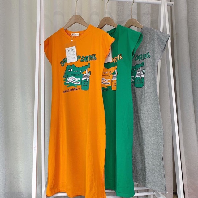 ĐẦM tay hến dáng dài 96cm chất cotton in hình CÁ SẤU [vaysuong] | BigBuy360 - bigbuy360.vn