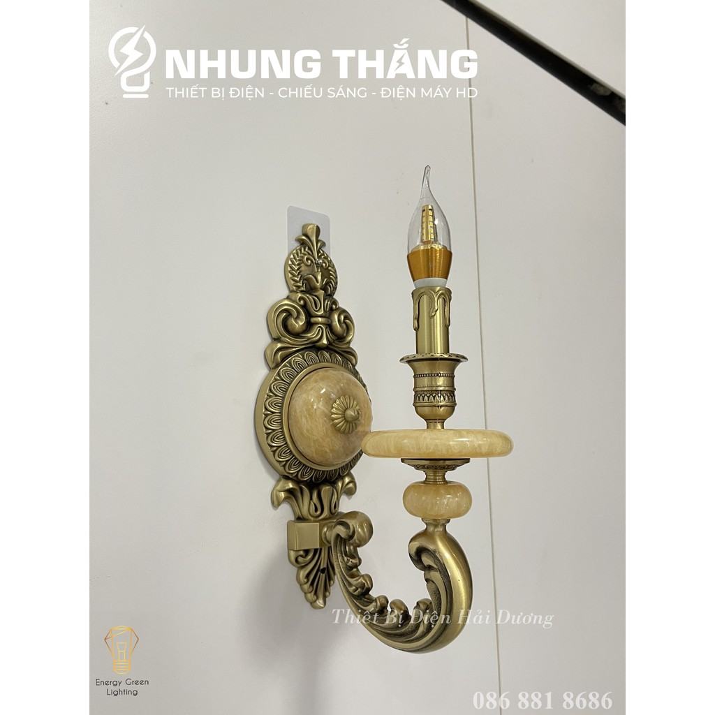 Đèn Tường Nến Đồng Đá Cổ Điển Cao Cấp 8852-1 - Đèn Trang Trí Phòng Khách , Phòng Thờ - Tặng Kèm Bóng Led - Bảo Hành 1Năm