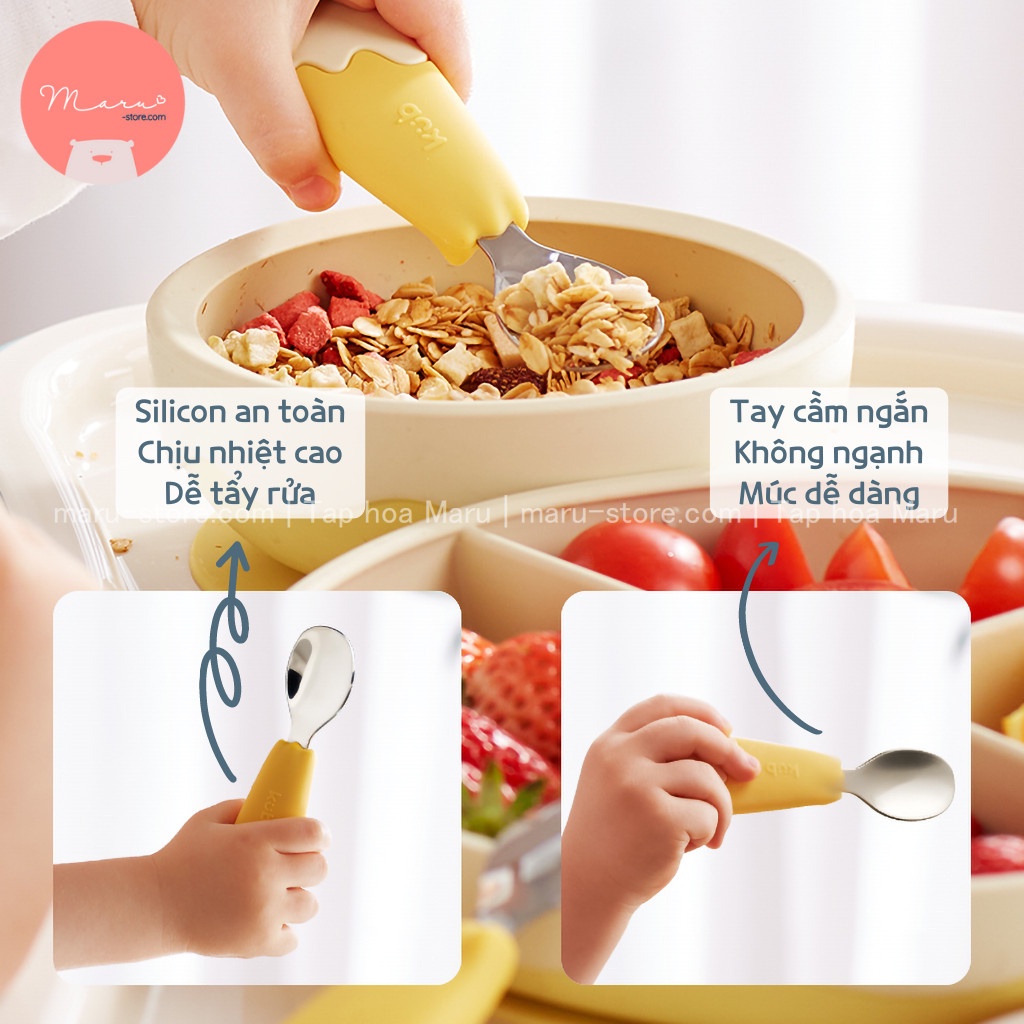 [FreeShip] Bộ muỗng nĩa inox 316 cho bé ăn dặm KUB