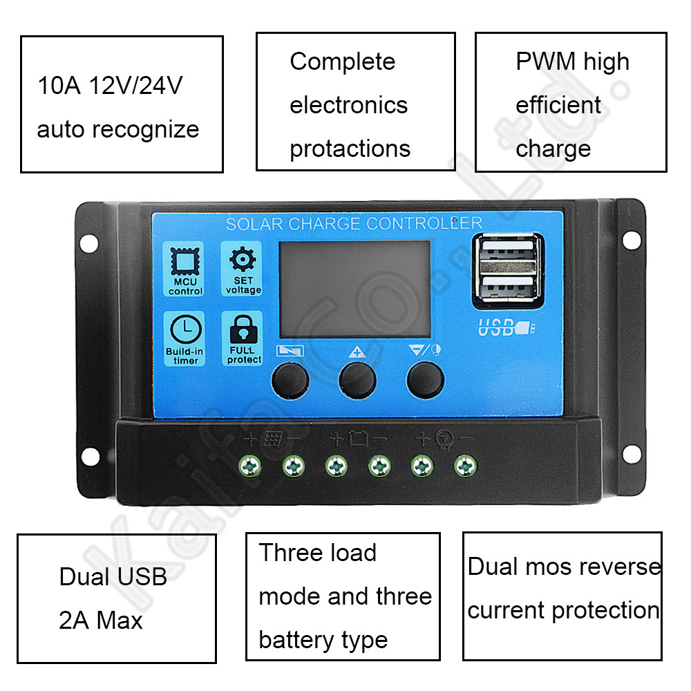 1 Bộ Điều Khiển Sạc Năng Lượng Mặt Trời Tự Động 10a 20a 30a 40a 50a 60a 12v 24v Hai Cổng Usb 5v