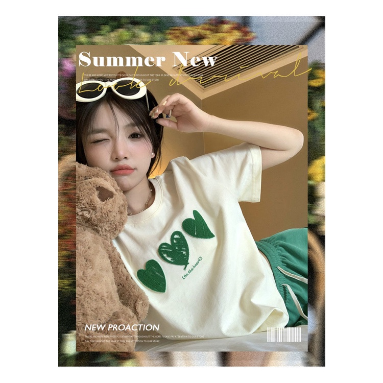 Áo Thun NgắN Tay Thêu HìNh TráI Tim Xinh XắN Cho Nữ JL-TX-446