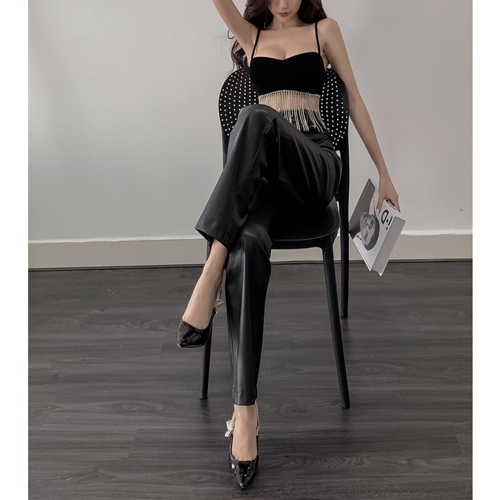 Áo croptop đính đá tua rua-BLING TOP