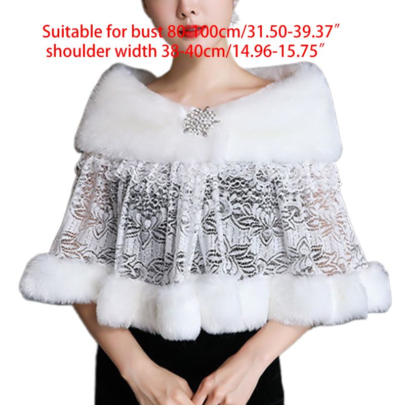 Áo choàng ren vải lông ấm áp thời trang mùa đông trang trí váy cưới dành cho cô dâu/ dự tiệc