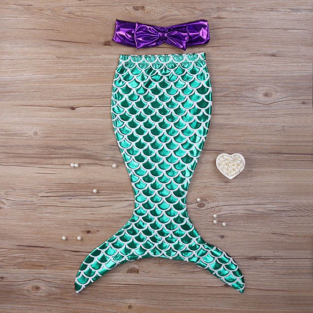 ღ♛ღBaby Girls Little Mermaid Tail Bikini Set Swimsuit Swimwear Bathing Summer Beach